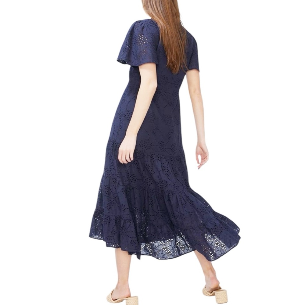 Chico's Navy Eyelet V-Neck Tiered Midi Dress - Picture 7 of 15